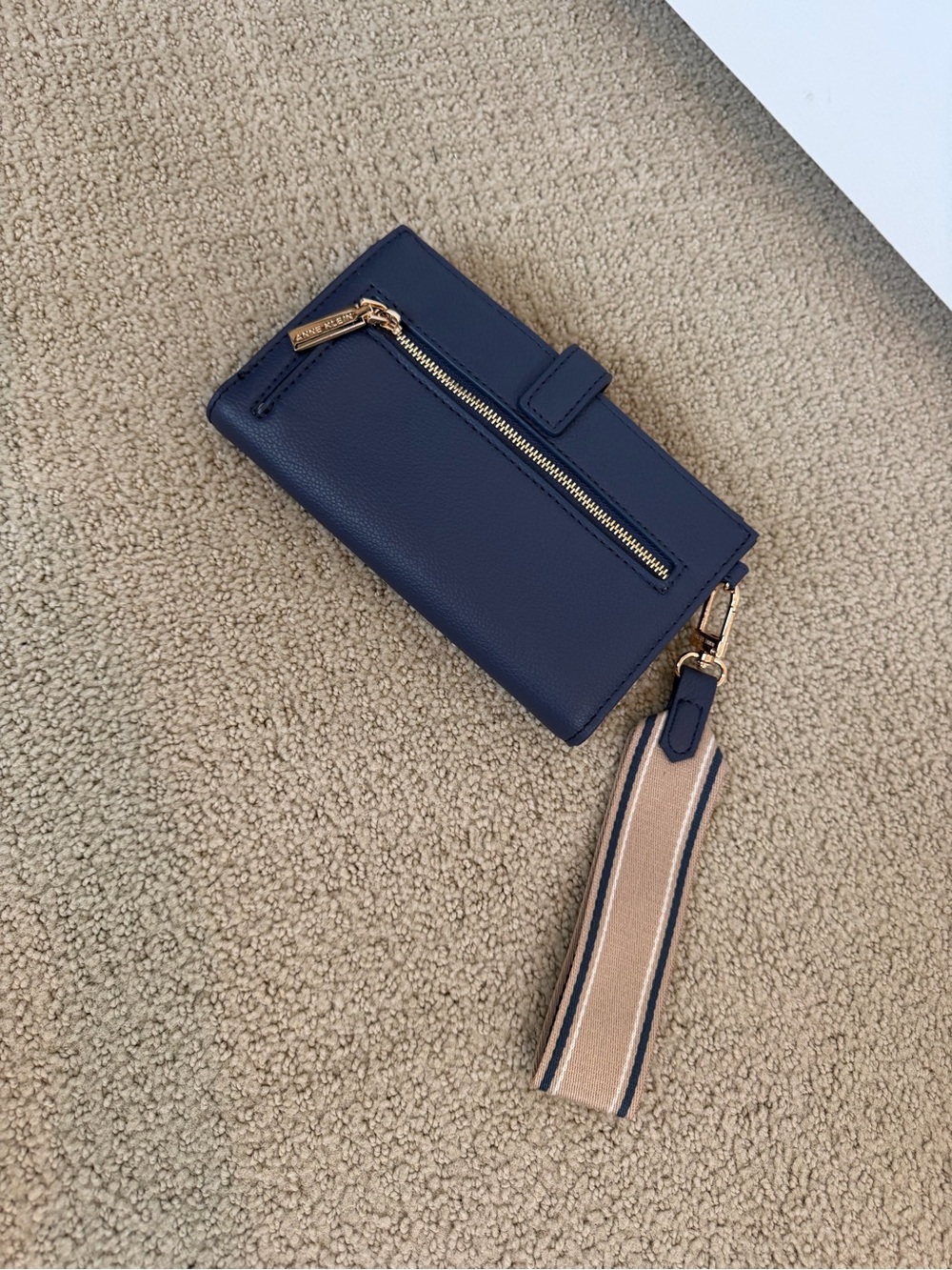 Anne Klein Navy Wristlet with Beige-Striped Strap - Picture 2 of 2
